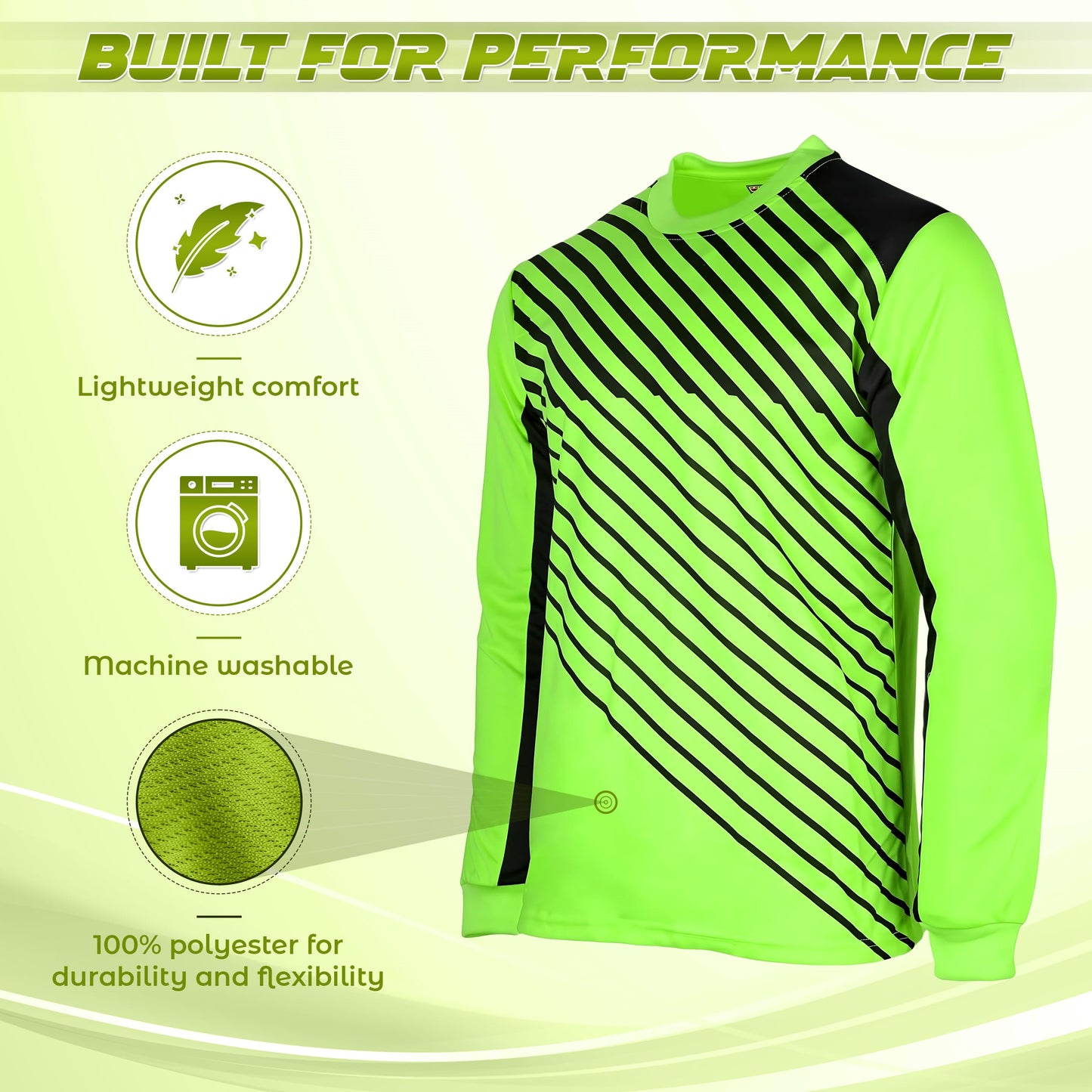 Vizari Arroyo Adult Soccer Goalie Jersey | Lightweight Goalkeeper Jersey with Padded Long Sleeve for Men and Women, (Green/Black,Medium)