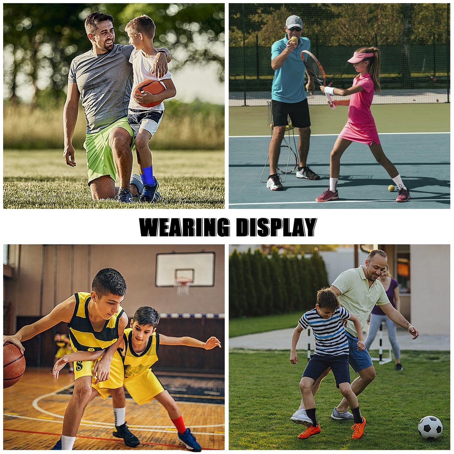 HYCLES Kids Grip Soccer Socks, 3 Pairs Youth Non Slip Athletic Cotton Cushioned Socks for 8-12 Years Boys Girls