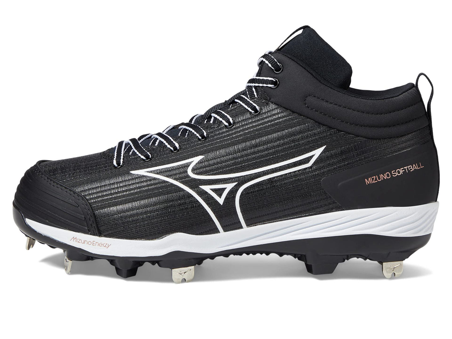 Mizuno Women's Sweep 6 Mid Softball Shoe, Black-White, 9