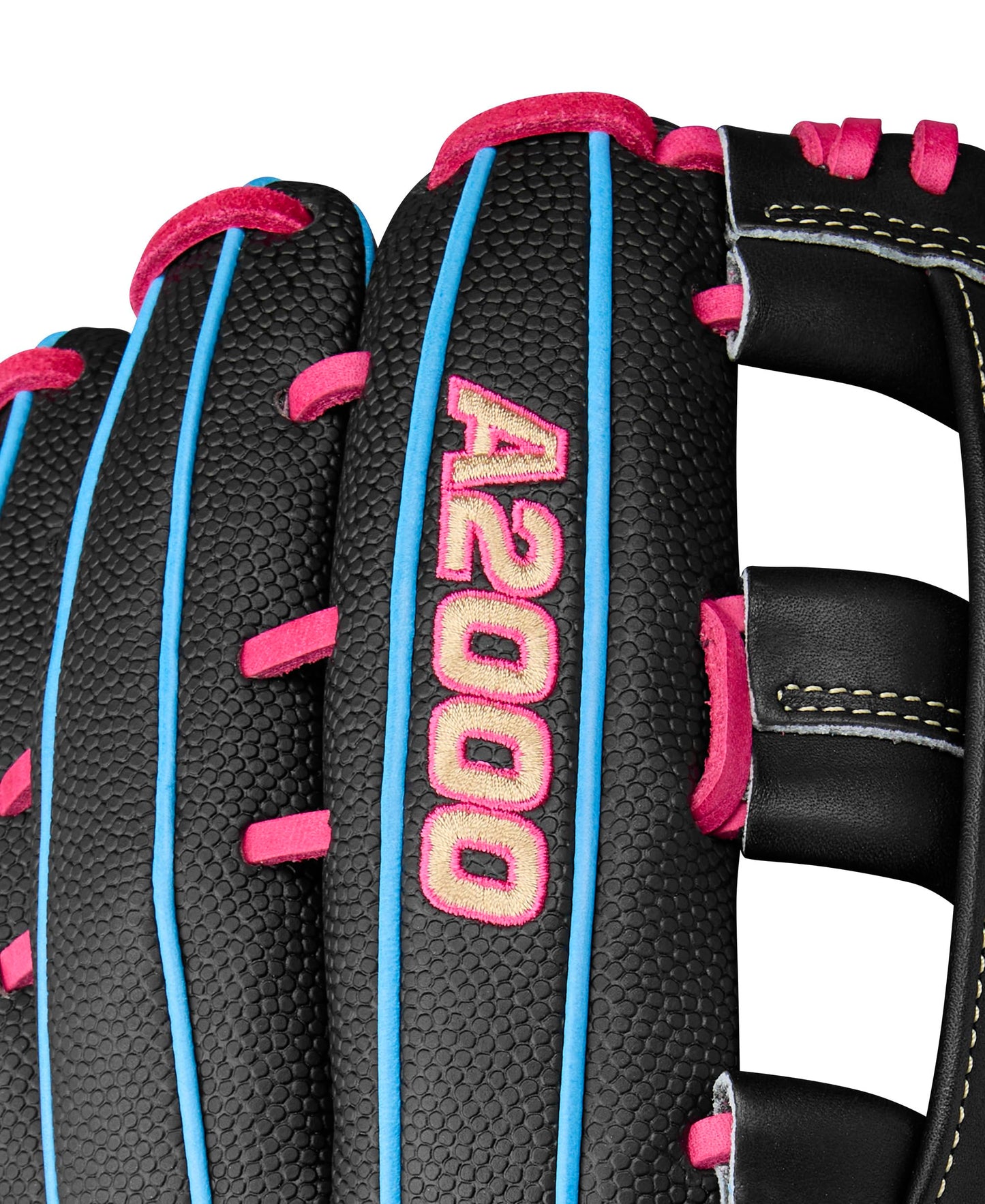 Wilson Summer 2025 A2000 1777SS 12.75” Outfield Baseball Glove - Right Hand Throw, Black/Sky Blue/Flamingo