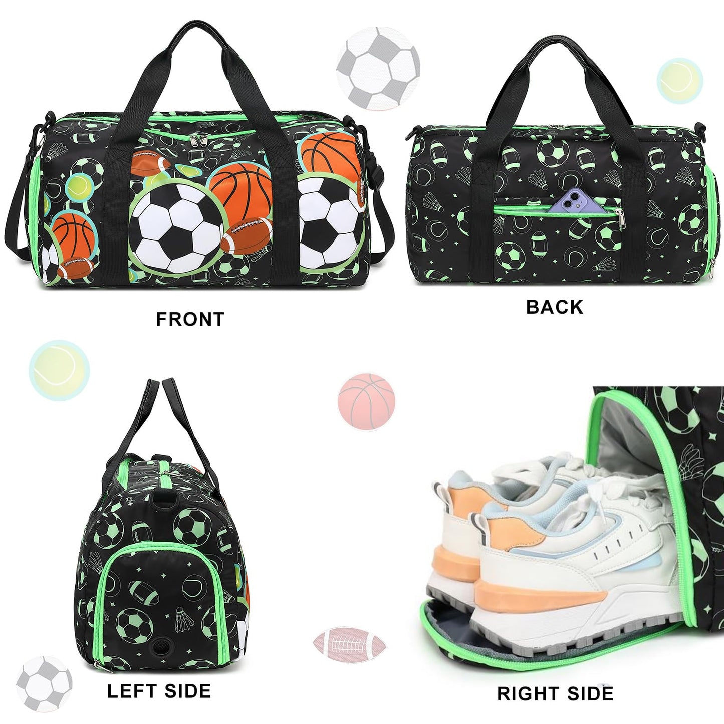 BTOOP Kids Overnight Bag for Boys Small Soccer Sports Gym Bags Duffle Tote With Shoe Compartment Toddler Weekender Sleepover Bags for Travel