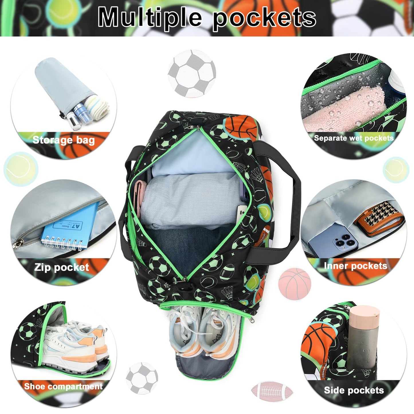 BTOOP Kids Overnight Bag for Boys Small Soccer Sports Gym Bags Duffle Tote With Shoe Compartment Toddler Weekender Sleepover Bags for Travel