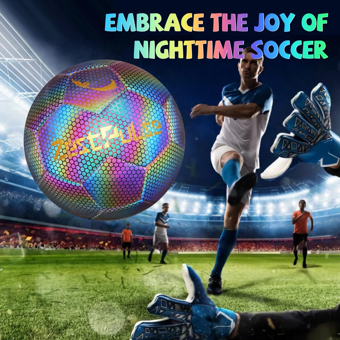 ZestPulse Holographic Reflective Soccer Ball Size 4 & 5 for Kids & Adults, High Visibility for Night Games, Training | Ideal Gift for Boys Girls 8-12 (Dark)