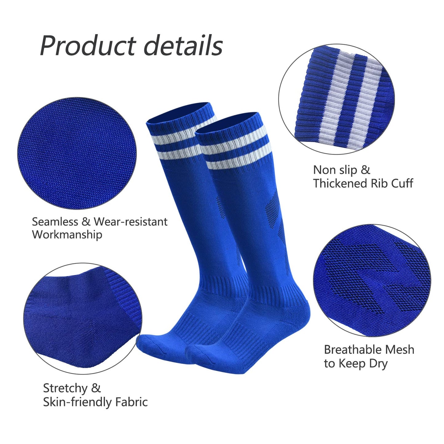 Ultrafun 6 Pairs Soccer Socks Color Stretchy Compression Knee High Tube Football Athletic Socks for Men Women Teens (6Pairs-Black)