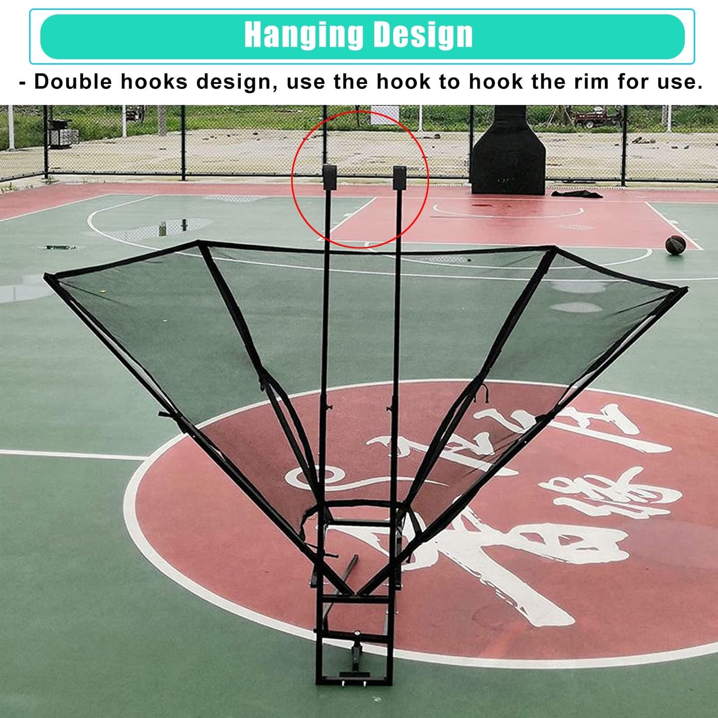 XQZMZSCP Basketball Shot Return NET Apparatus with 180° Rotating Chute, Suspended Portable Shooting Basketball Rebounder Device