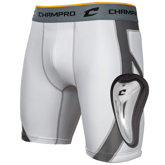 CHAMPRO Boys' Wind-up Compression Sliding Shorts with Cup, White, Small