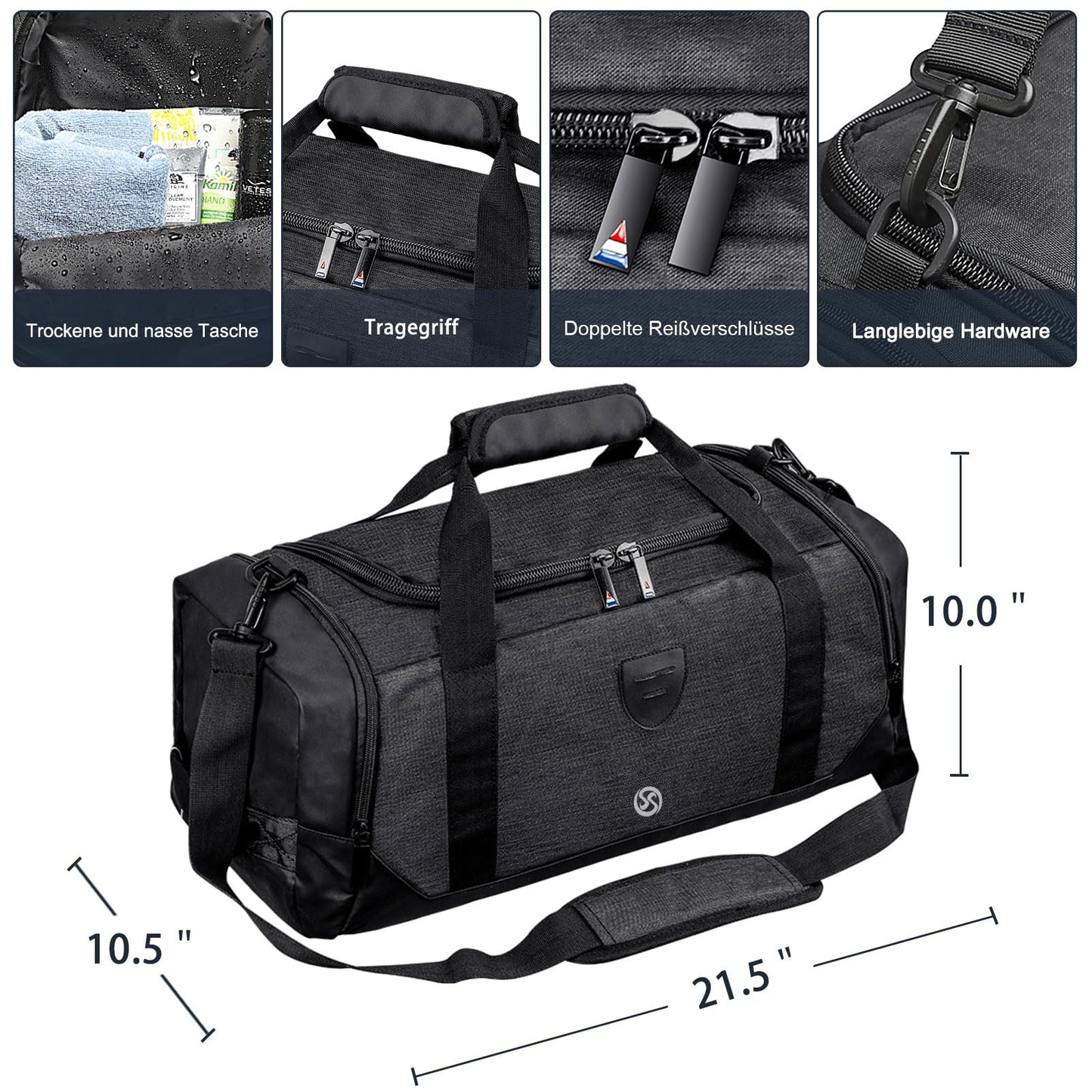 Gym Duffle Bag Backpack Waterproof Sports Duffel Bags Travel Weekender Bag for Men Women Overnight Bag with Shoes Compartment Black