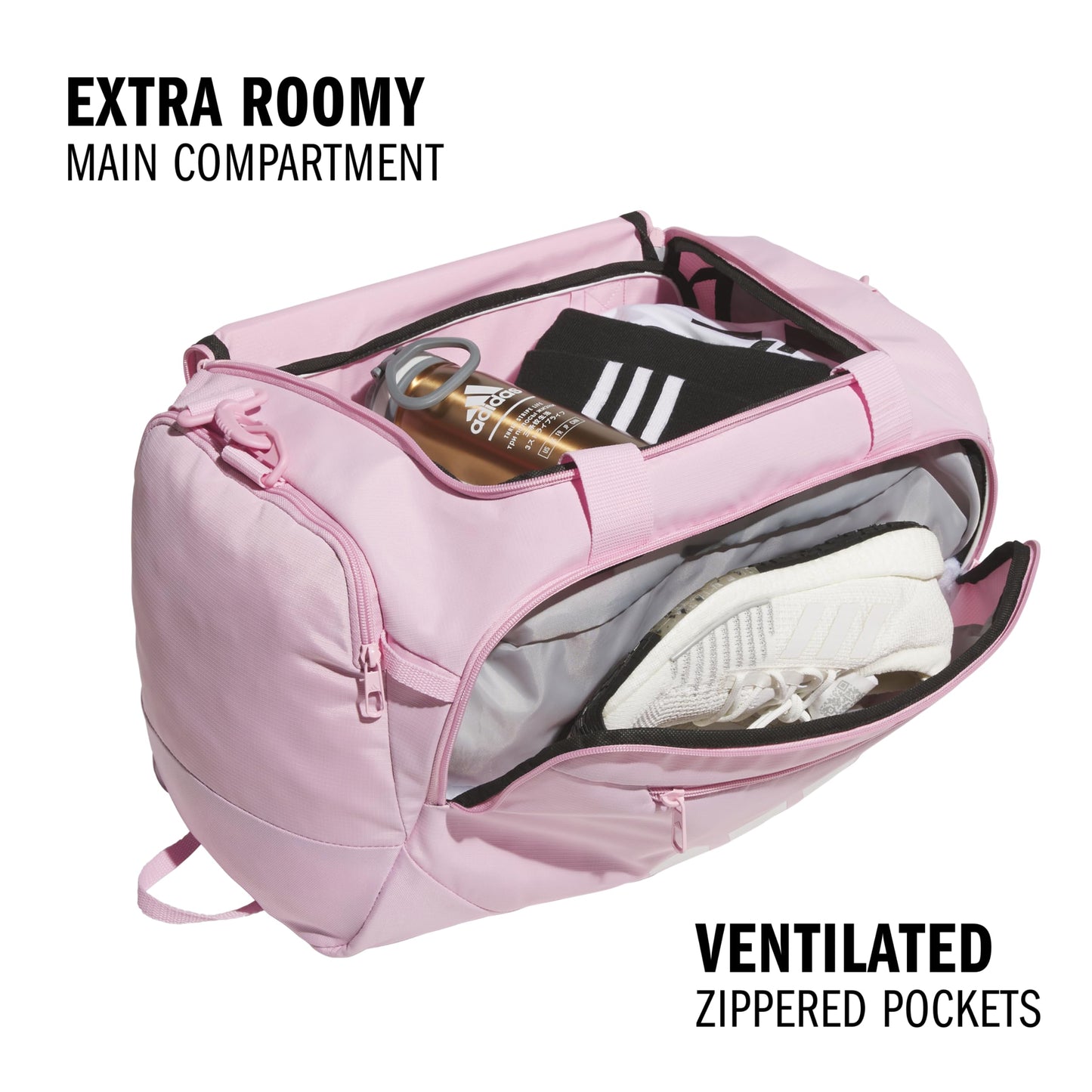 adidas Defender 5.0 Duffel, Durable Travel Gym Sports Bag for Men and Women, True Pink/White, Small (42L)