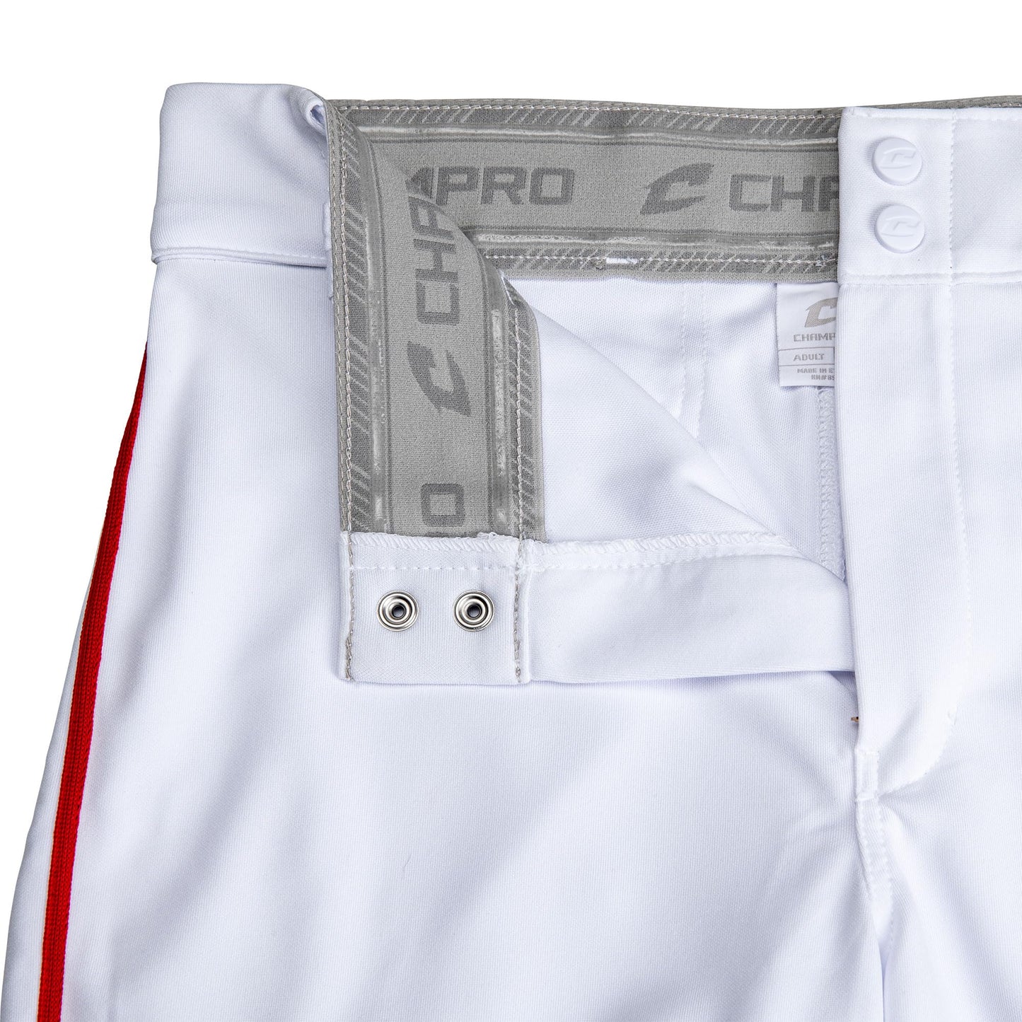CHAMPRO Men's Standard Triple Crown 2.0 Open Bottom Baseball Pants with Braid, White, Scarlet