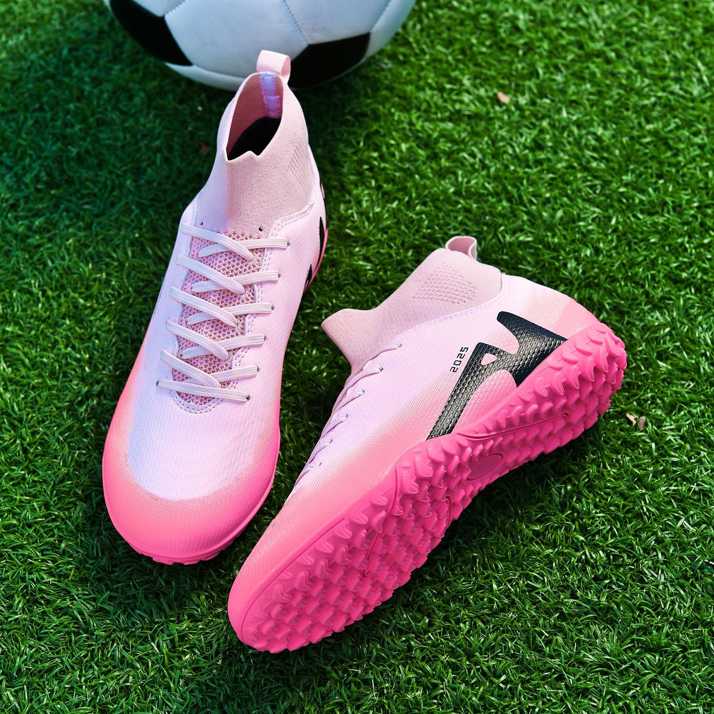 TOPSFEBA Soccer Cleats for Mens Womens Indoor Soccer Shoes Unisex Baseball Turf Shoes Youth Rugby Shoes Adult AG FG TF Football Boots Wide Training Sneaker (2309 Fen TF_38)