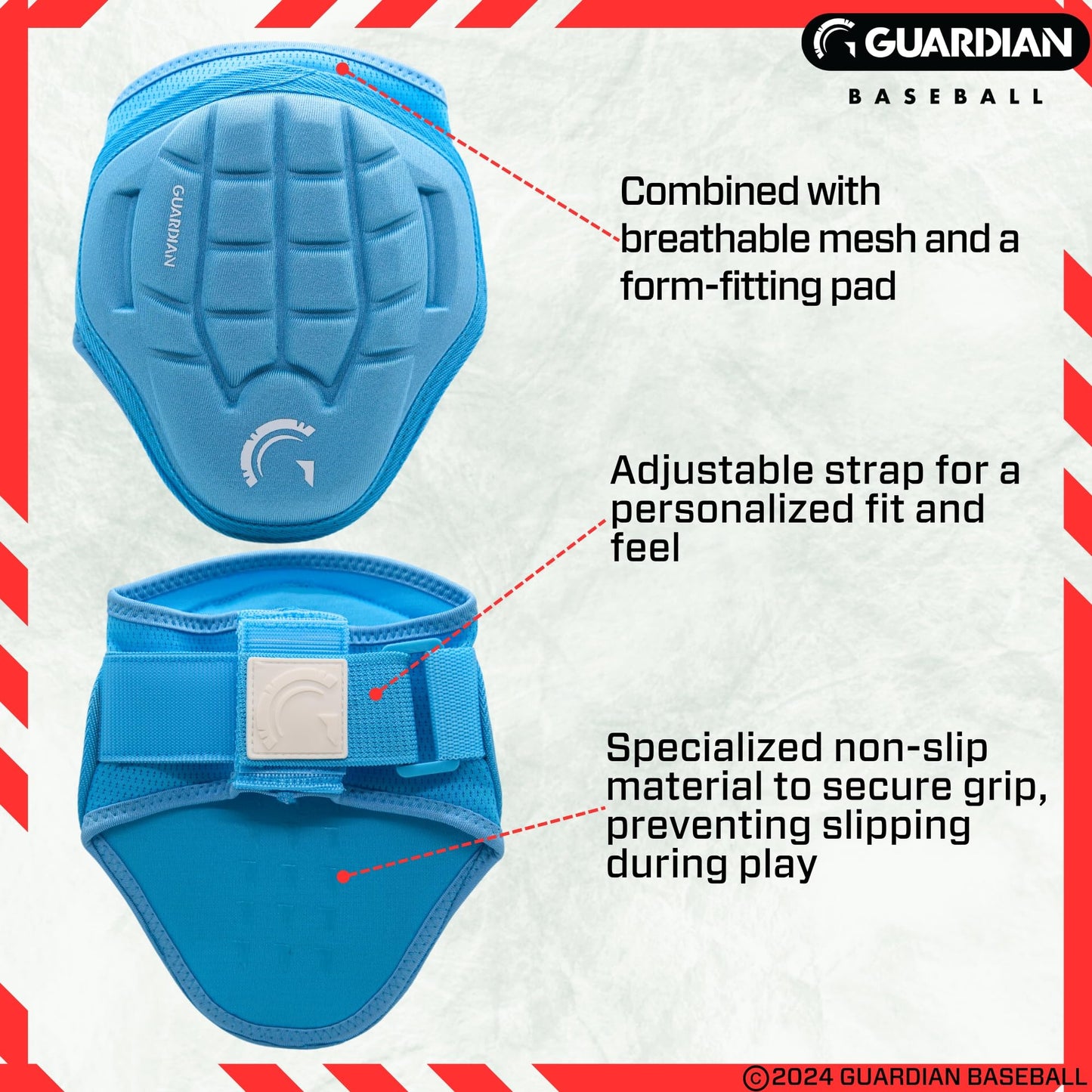 Guardian Youth Elbow Guard & Leg Guard - Baseball Protective Gear KIT - Right-Handed Hitters, Columbia Blue