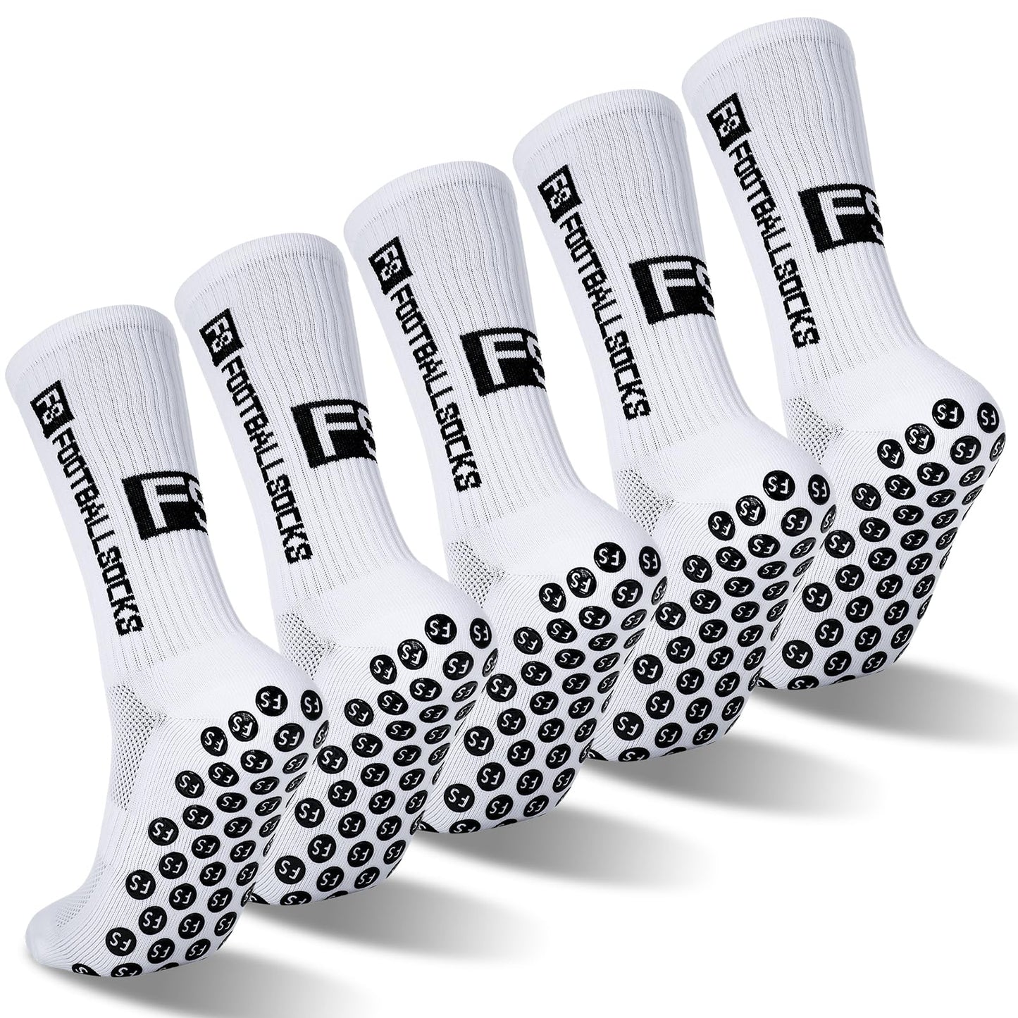 Jspupifip 5 Pairs Grip Soccer Socks for Men Anti Slip Athletic Socks Non-Slip Sports Football Basketball Socks with Grip Pads (White)