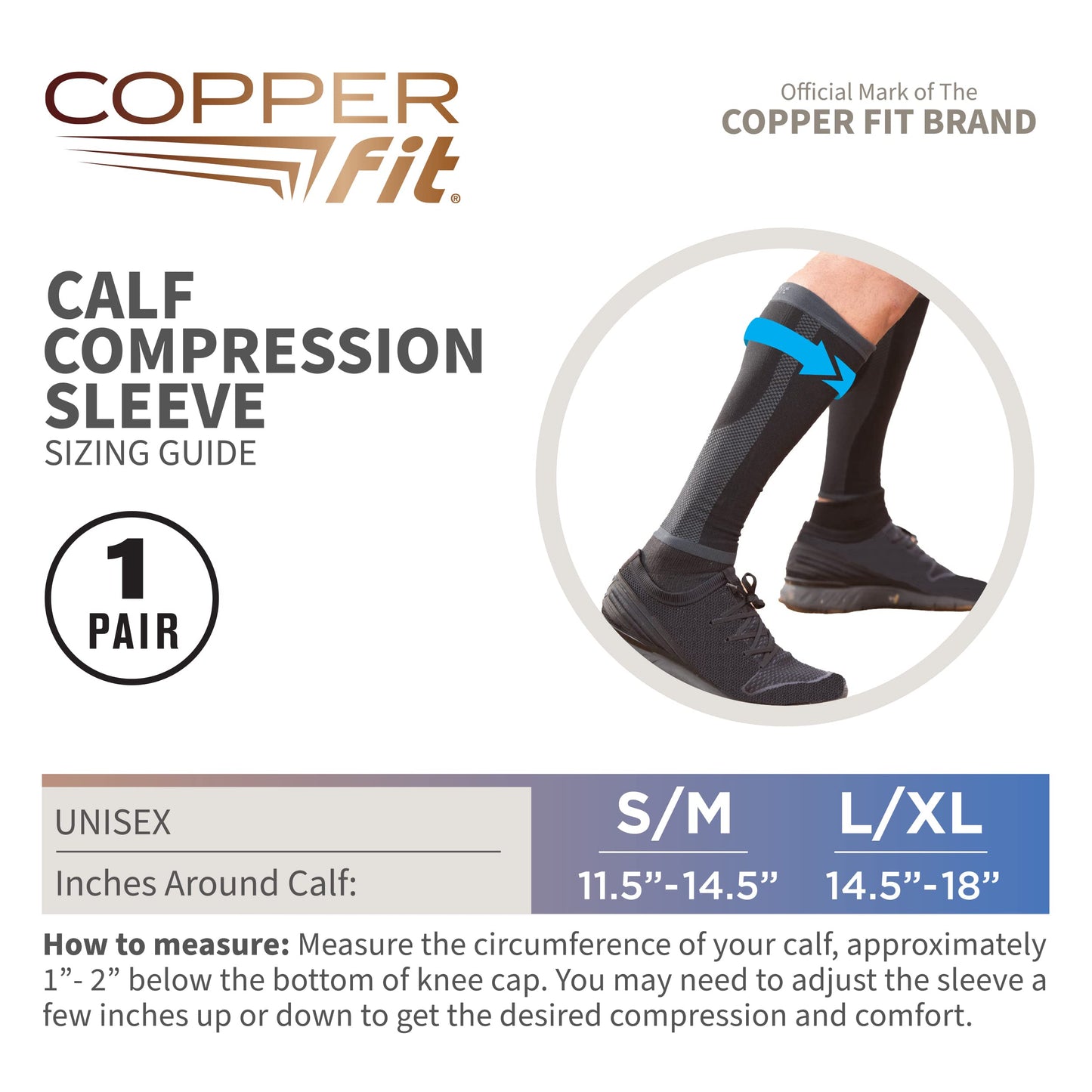 Copper Fit Calf Compression Sleeves, Black, Large/X-Large