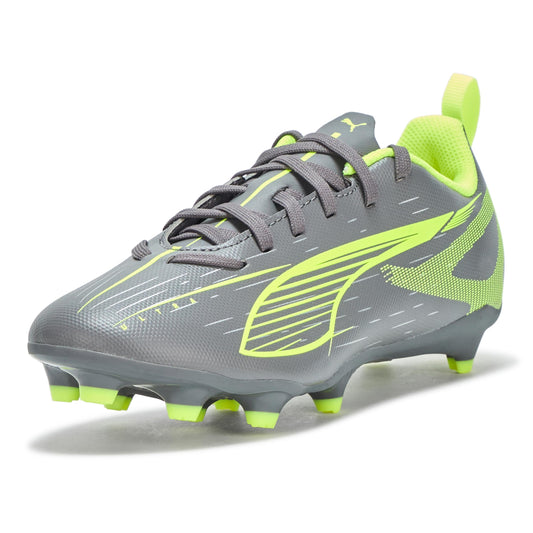 PUMA Ultra Play Firm, Artificial Ground Soccer Cleats Sneaker, Matte Aged Silver-Yellow Alert Aged Silver, 5 US Unisex Big Kid