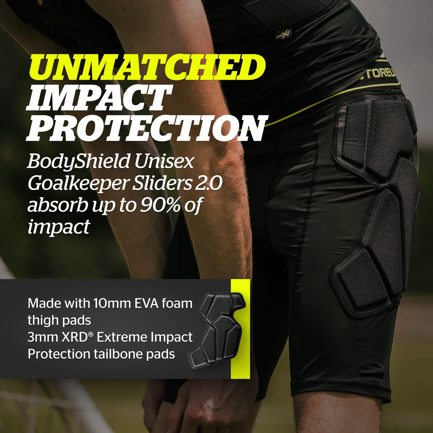 Storelli BodyShield Unisex Goalkeeper Sliders 2.0, High-Impact Protection, Sweat-Wicking, UV-Resistant Athletic Undershorts for Soccer & Heavy-Duty Sports | Black | Large