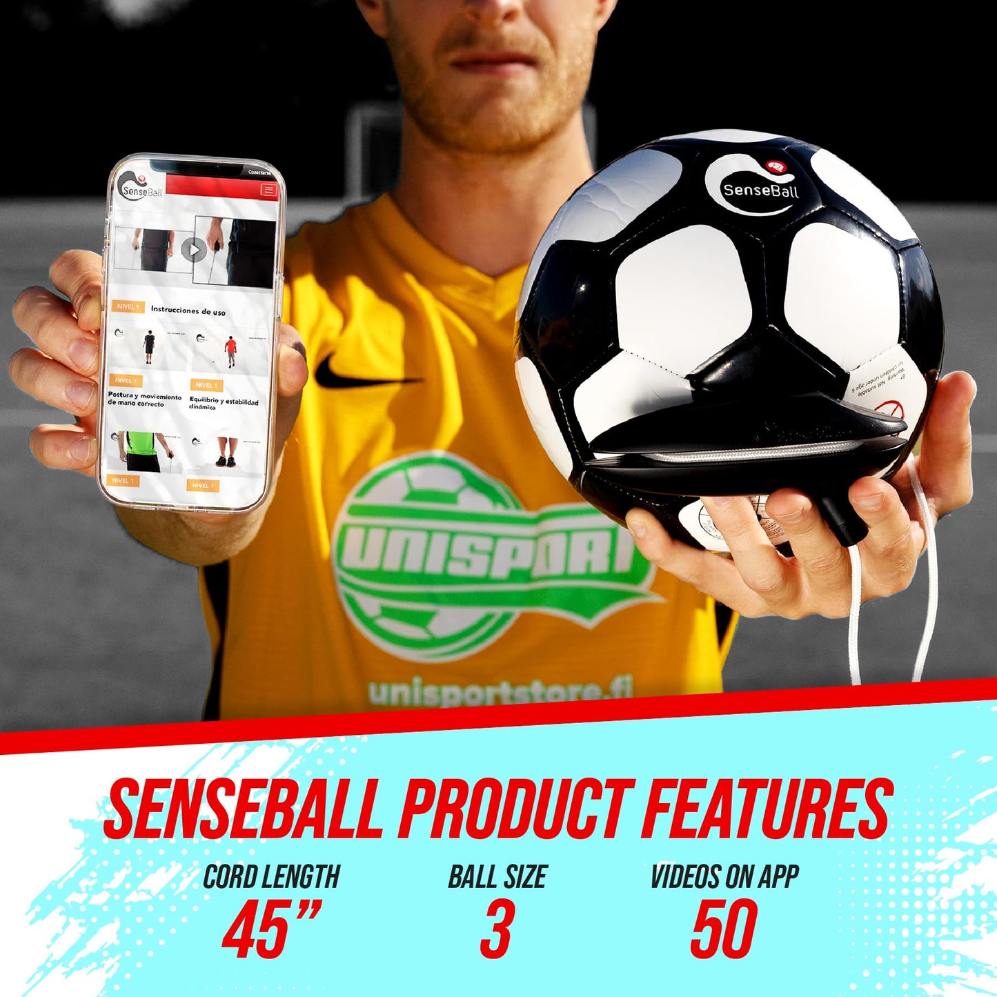 SenseBall Soccer Ball - Training Gear for Kids & Adults - Improve Skills & Control with 50 Video Exercises & Personal Soccer Coach App