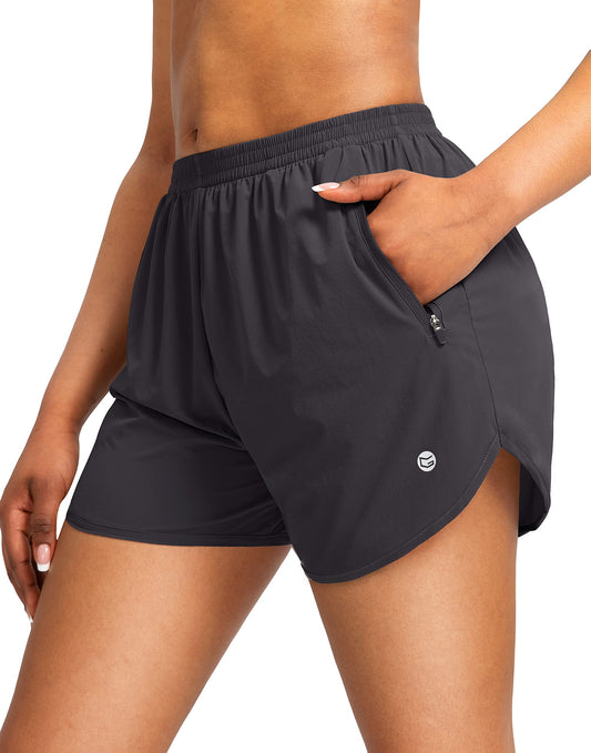 G Gradual Women's Running Shorts with Zipper Pockets Quick Dry Athletic Workout Gym 3" Short Shorts for Women with Comfy Liner (Dark Grey, Medium)
