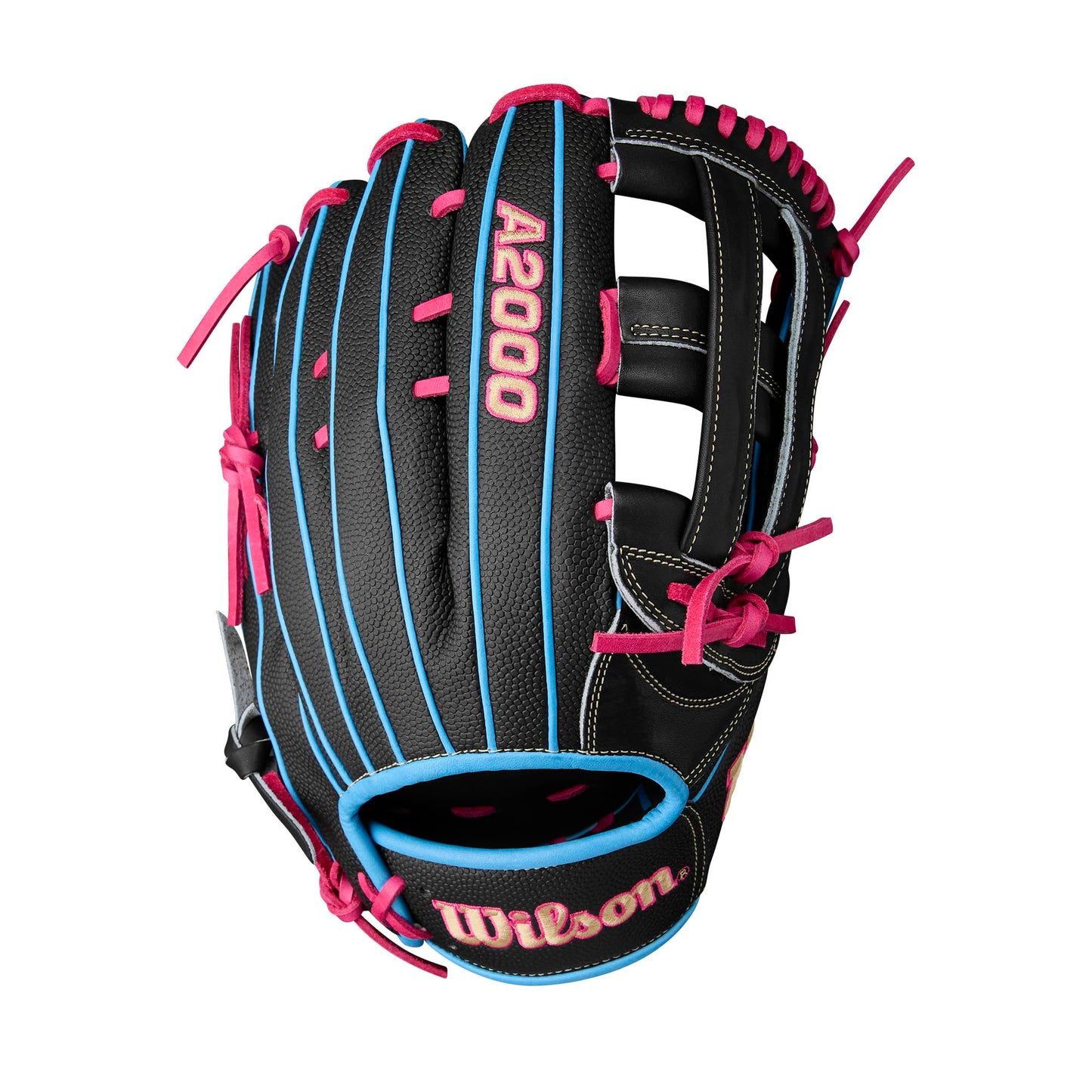 Wilson Summer 2025 A2000 1777SS 12.75” Outfield Baseball Glove - Right Hand Throw, Black/Sky Blue/Flamingo
