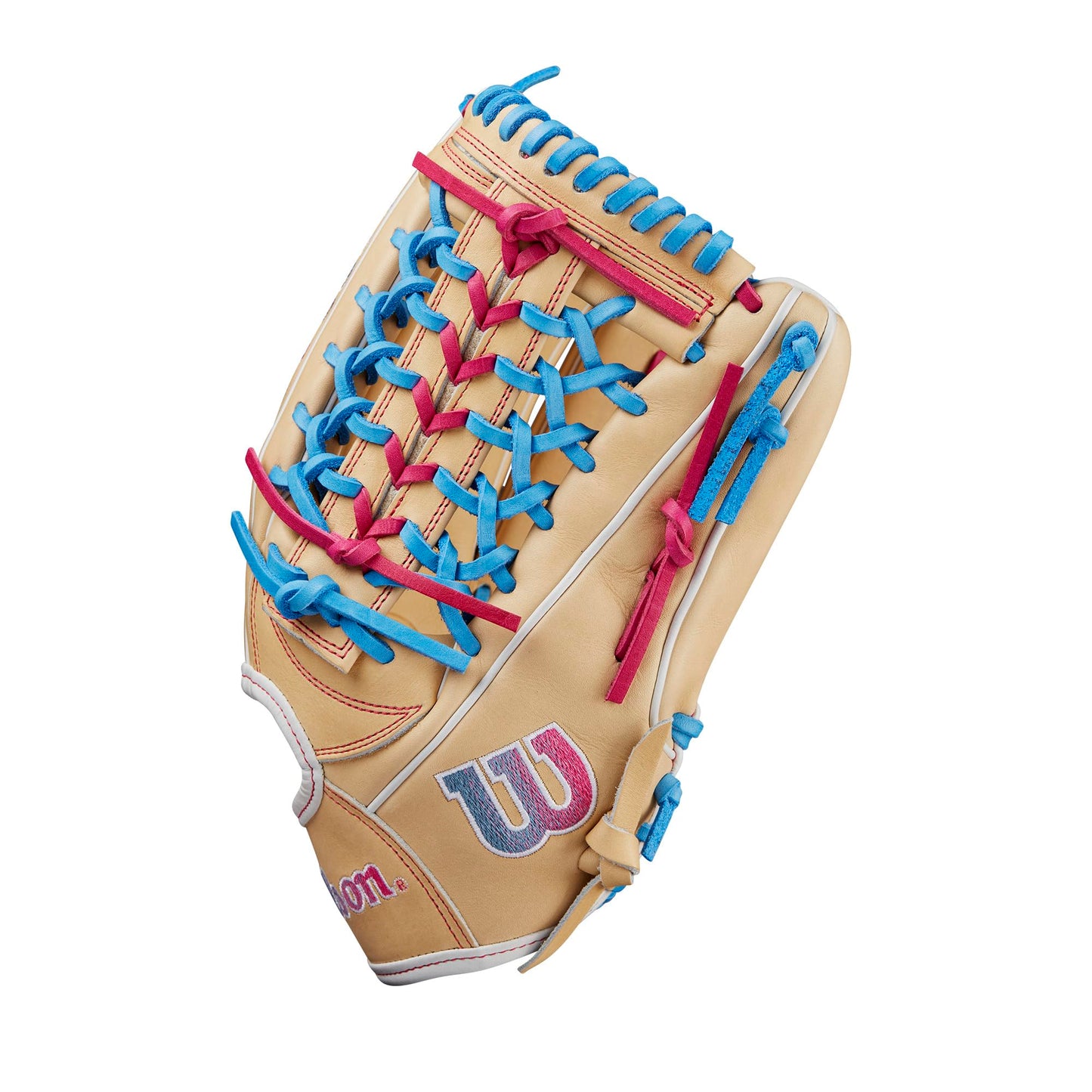 Wilson Winter 2024 A2000 T125 12.5" Outfield Fastpitch Glove - Blonde/Blue/Flamingo, Right Hand Throw
