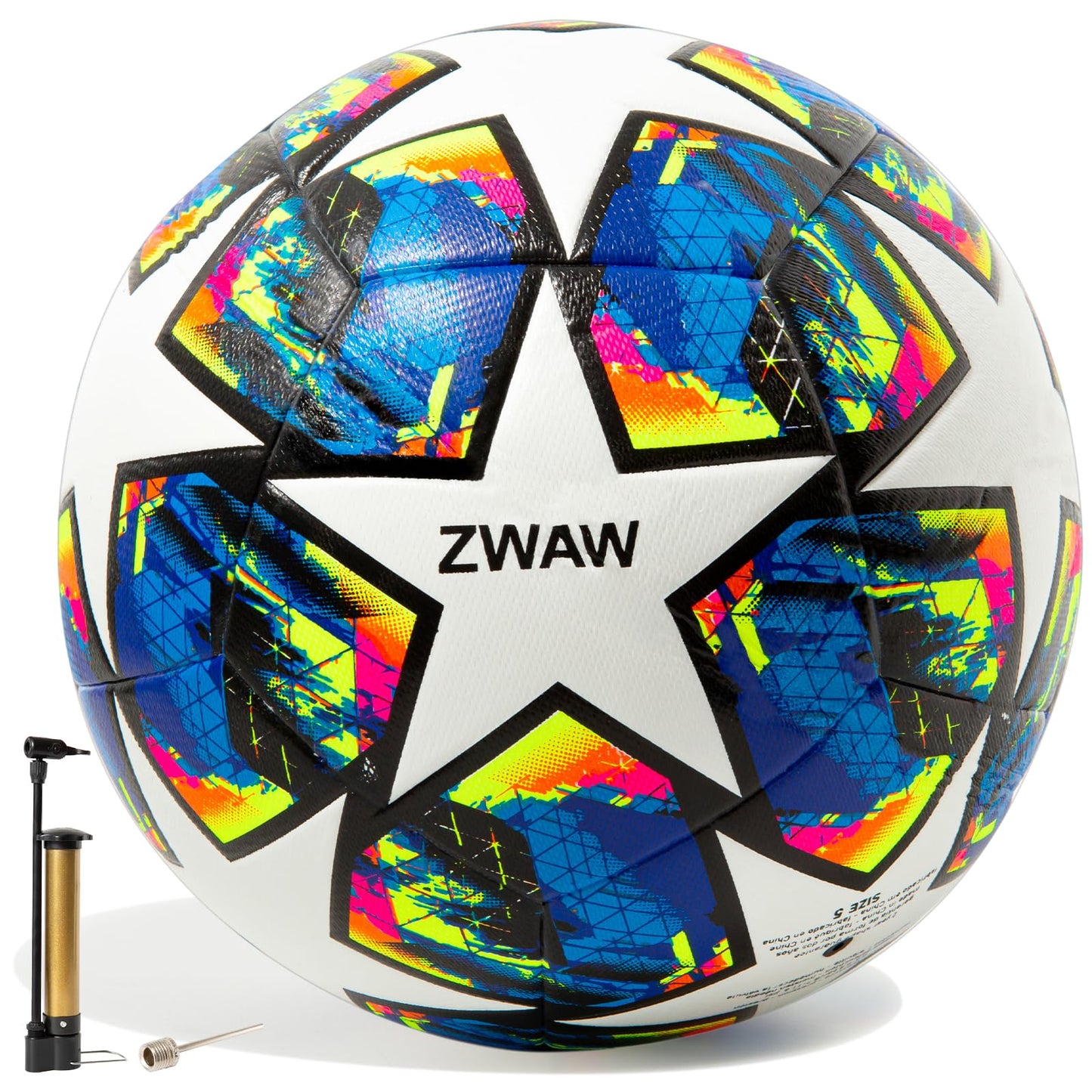 ZWAW Size 5 Soccer Ball, Waterproof PU Leather, Official Match Ball, with Pump & Needles