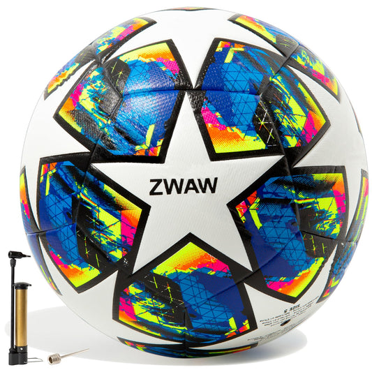ZWAW Size 5 Soccer Ball, Waterproof PU Leather, Official Match Ball, with Pump & Needles