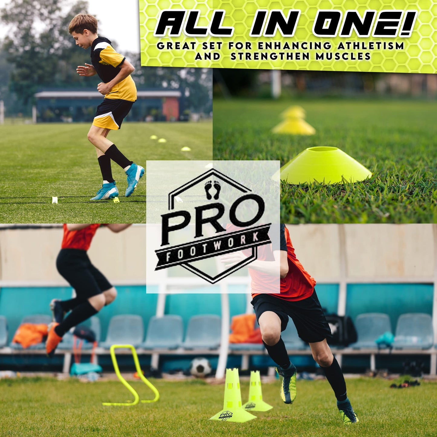 Agility Ladder Speed Training Equipment Includes 5 Upgraded Speed Hurdles Agility Speed Ladder, Jump Rope, Cones, Soccer Training Equipment for Kids - Football Training Equipment or Training Ladder