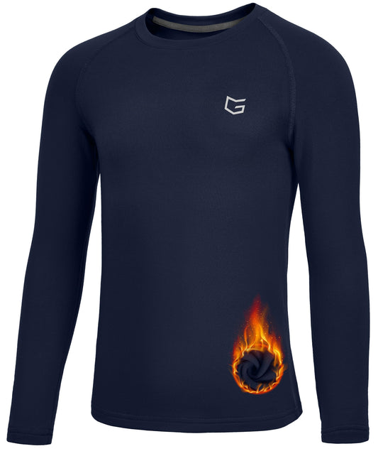 G Gradual Youth Boys Compression Thermal Shirt Long Sleeve Fleece Undershirt for Boy Football Baseball Soccer Base Layer(Navy,M)