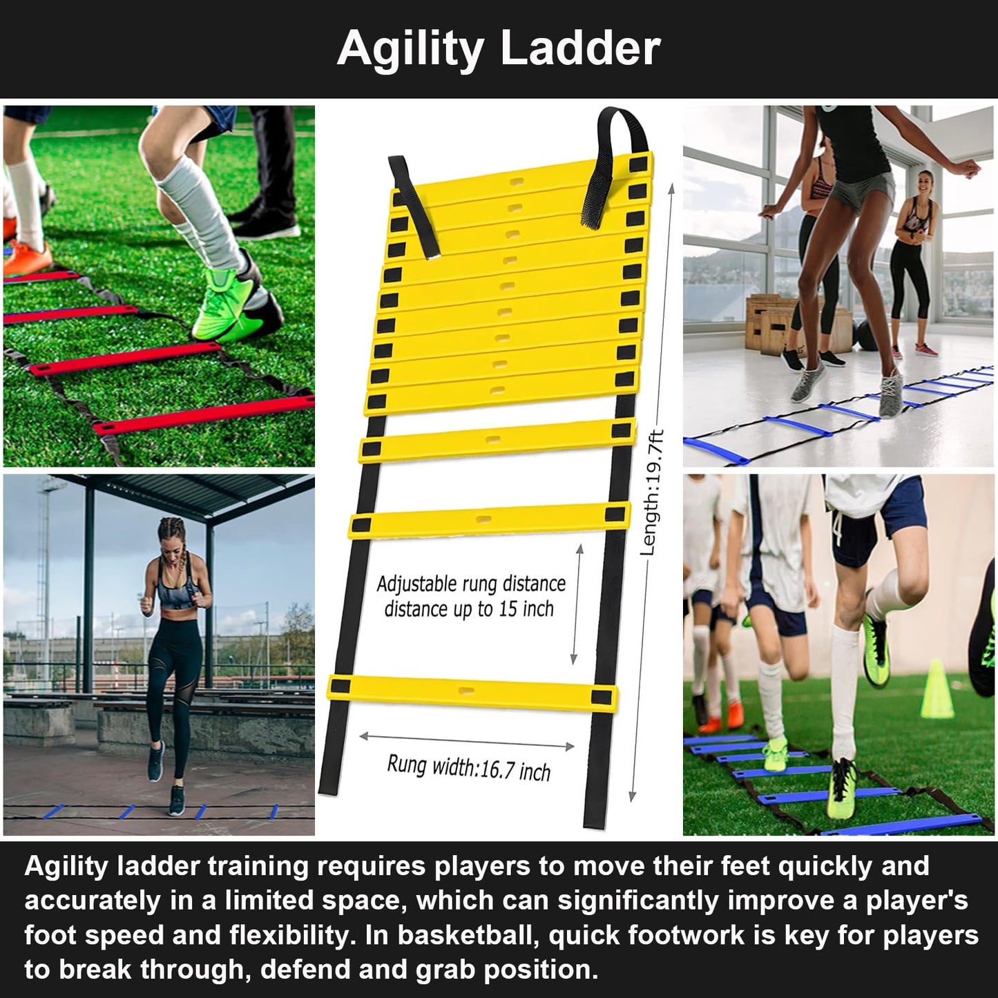 Basketball Training Equipment, Dribble Trainer, Footwork Training, Training Aids with Basketball Training Mat,Agility Ladder,Hand Grip Strengthener,Resistance Bands