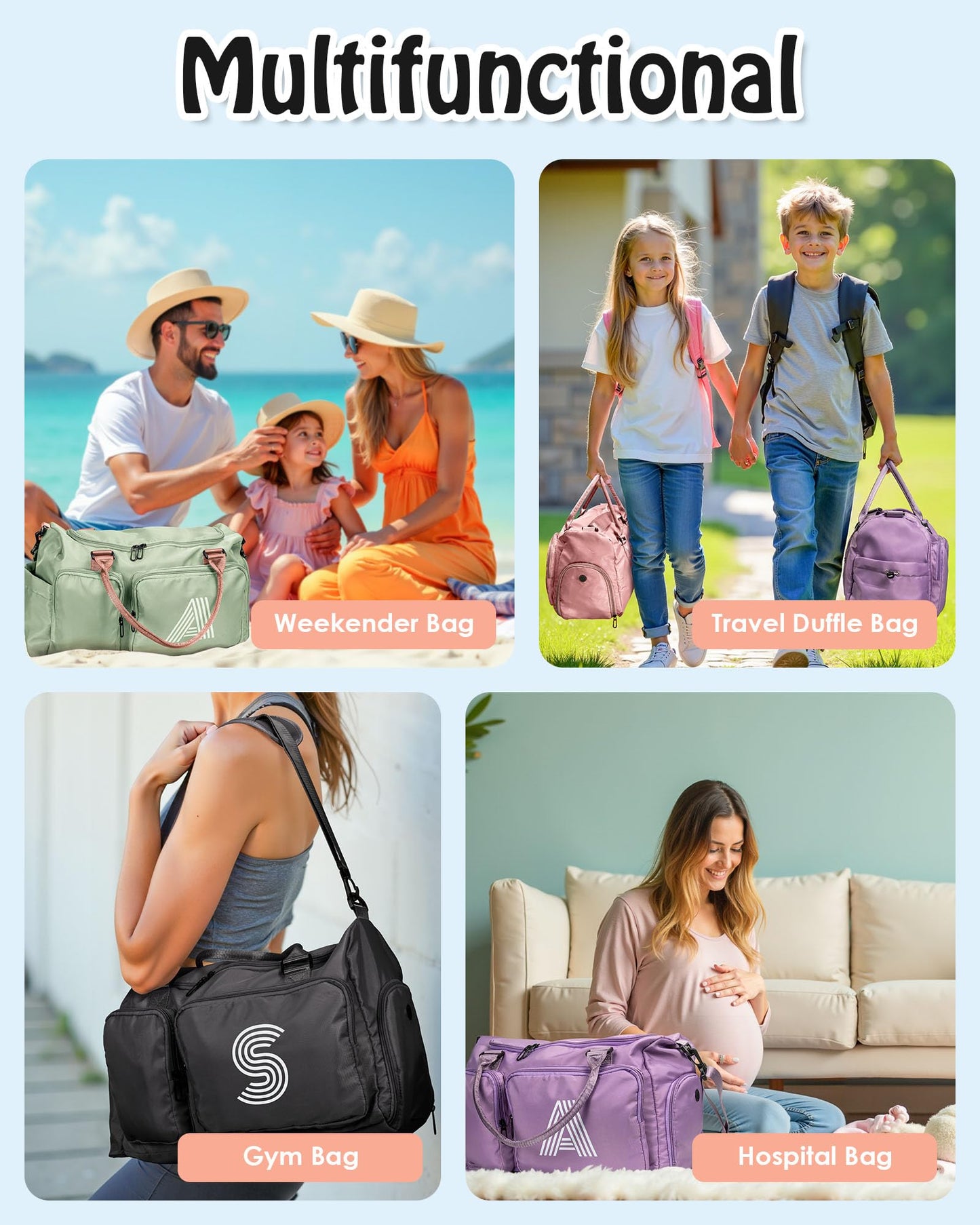 Elilier Travel Duffle Bag, Sports Gym Duffle Bag, Personalized Weekender Bag, Monogram Overnight Bag, 8-18 year old girls Party Favors