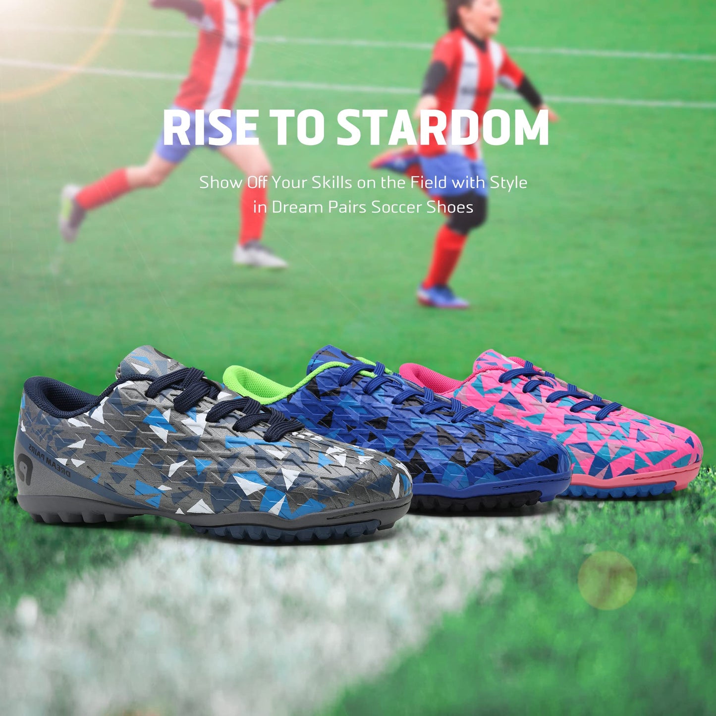 DREAM PAIRS Boys Girls Turf Indoor Soccer Shoes Lace Up Cleats for Little/Big Kid,Size 1 Little Kid,Black/neon/Green,SDSO223K
