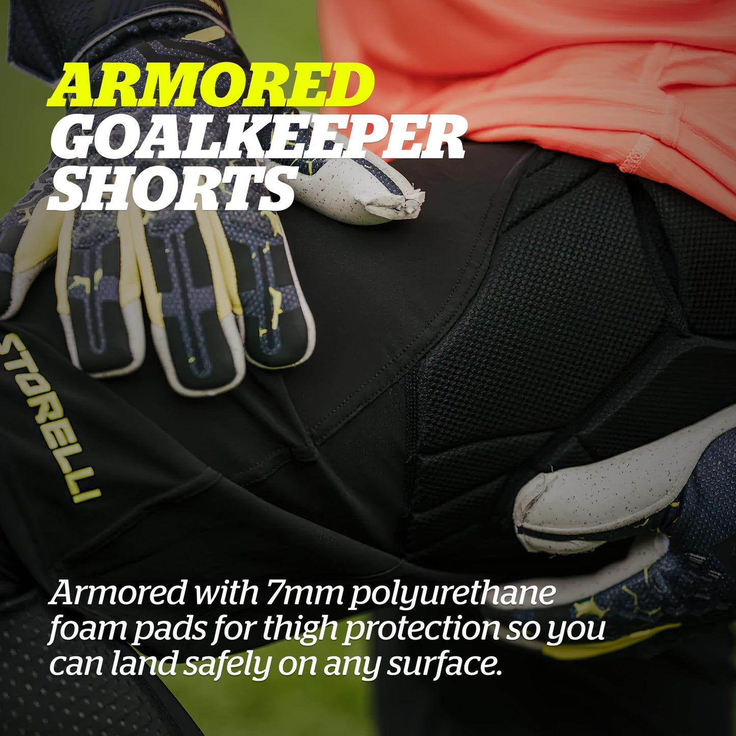 Storelli ExoShield Goalkeeper Shorts, High-Impact Protection, Sweat-Wicking, Breathable Athletic Shorts for Soccer & Heavy-Duty Sports, Black, Large