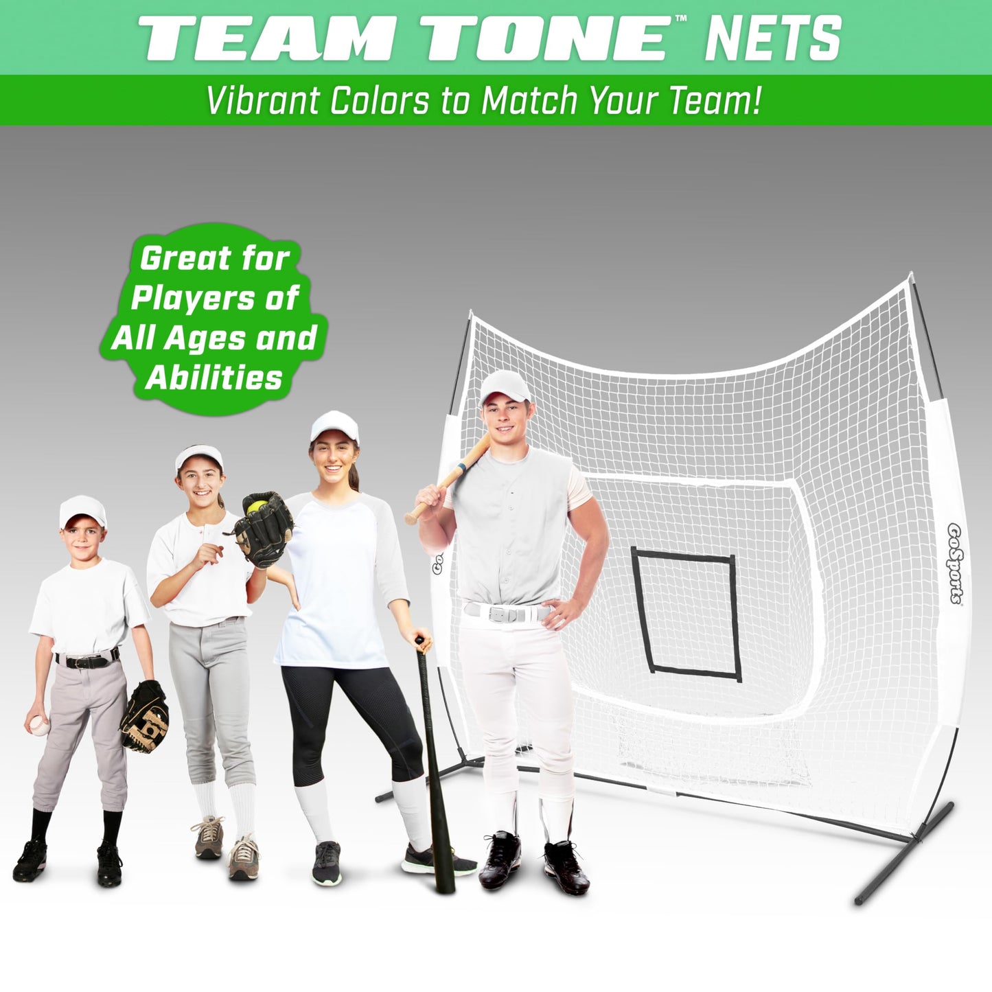 GoSports 7x7 ft Baseball & Softball Batting & Pitching Net with Strike Zone – Available in Team Colors - White