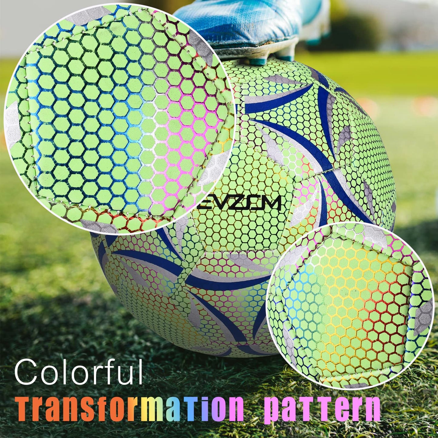 EVZOM Soccer Ball Luminous Official Match Game American Soccer Ball Size 4 for Boys, Girls, Kids Ages 8 to 12 Years Old Outdoors Indoors Sports Ball Training
