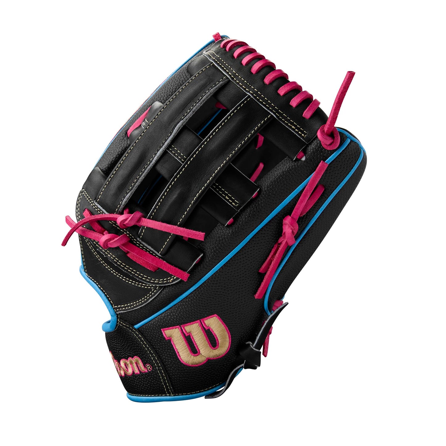 Wilson Summer 2025 A2000 1777SS 12.75” Outfield Baseball Glove - Right Hand Throw, Black/Sky Blue/Flamingo