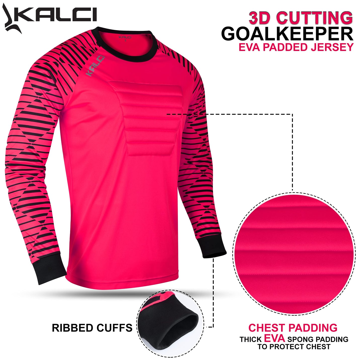 Kalci Soccer Goalie Jersey Padded Football Shirt for Adult/Kids Long Sleeve Football Padded Shirt Mens Goalkeeper Jersey Pink-AL