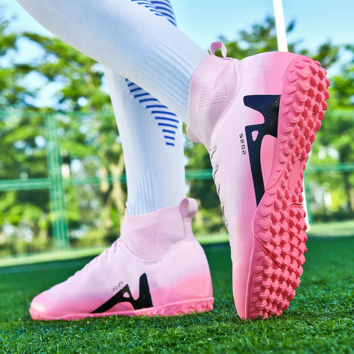 TOPSFEBA Soccer Cleats for Mens Womens Indoor Soccer Shoes Unisex Baseball Turf Shoes Youth Rugby Shoes Adult AG FG TF Football Boots Wide Training Sneaker (2309 Fen TF_38)