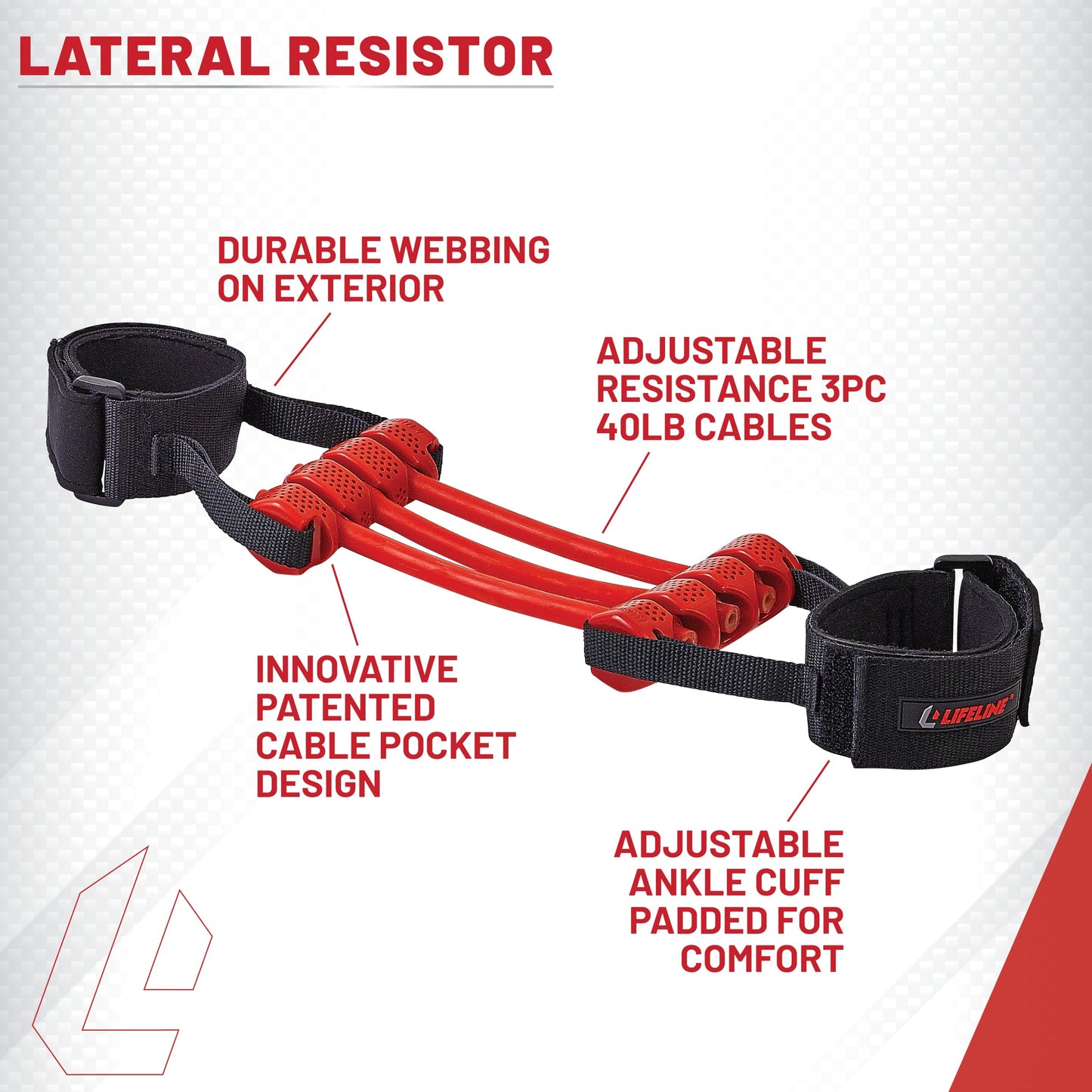 Lifeline Fitness Interchangeable Lateral Resistor - Professional Resistance Tool with up to 120lbs Resistance - Variable Weighted Resistance for Lower Body Strength - Workout Agility