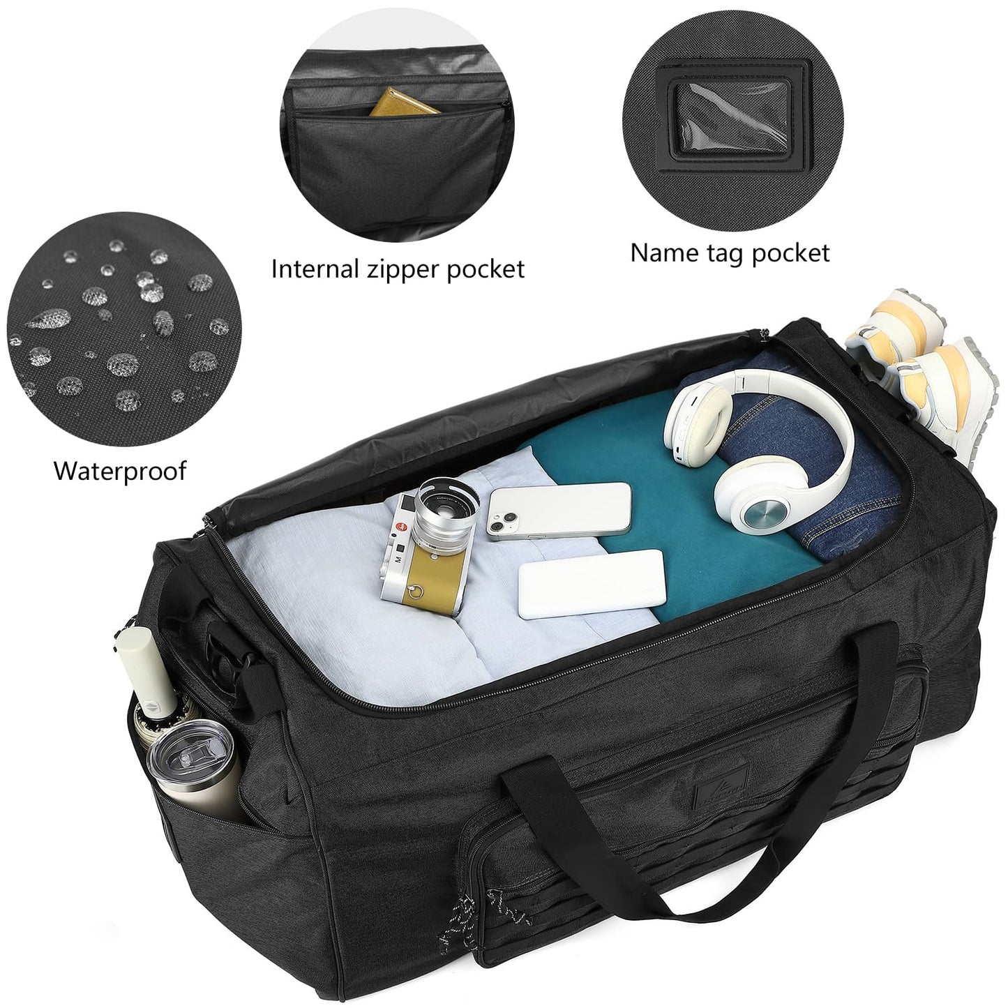 Tonruyn 125L Extra Large Gym Duffle Bag for Men Women with Shoes Compartment Heavy Duty Tactical Sports Duffel Bag Big Football Baseball Basketball Soccer Hockey Team Equipment Bag, Black