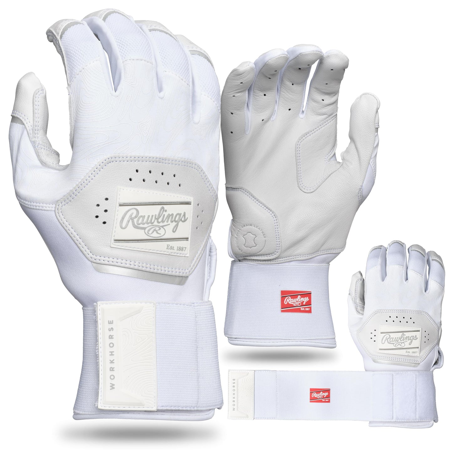 Rawlings | Adult Workhorse with Compression Strap Baseball Batting Gloves | White | SML