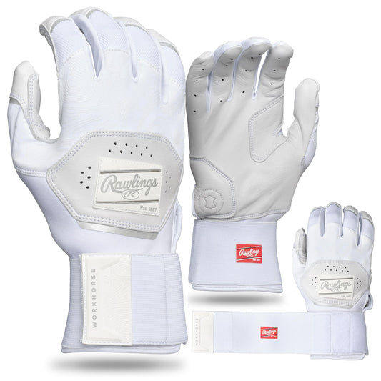 Rawlings | Adult Workhorse with Compression Strap Baseball Batting Gloves | White | SML