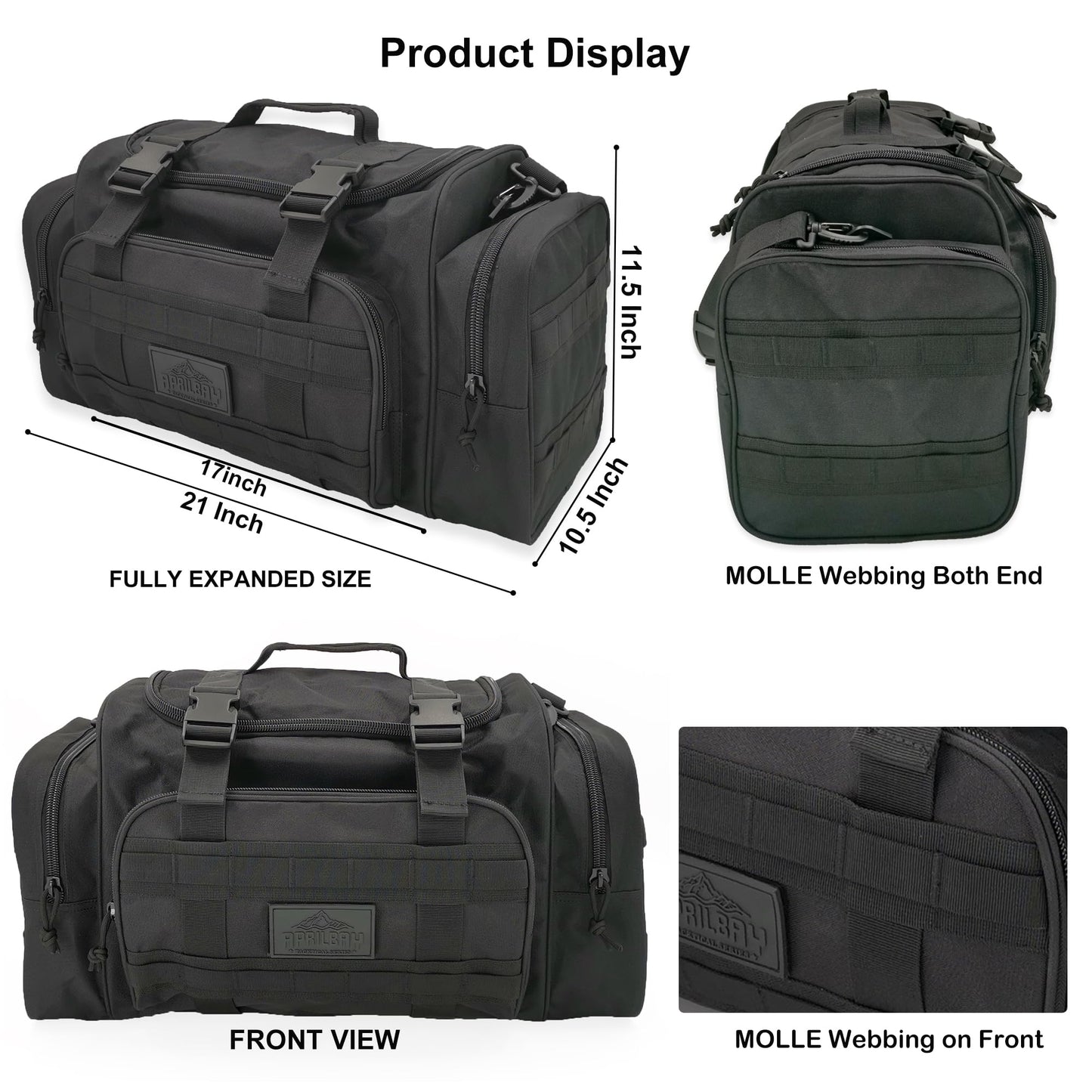 APRILBAY Duffel Bag – Heavy Duty Tactical Gym Bag for Men, Splashwater-Proof Weekender Travel Bag for Basketball, Football, Soccer, Hiking, and Hunting (Black)