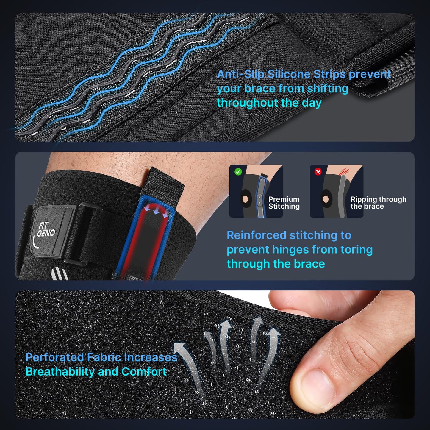 Fit Geno Hinged Knee Brace for Meniscus Tear: Adjustable Knee Support for Knee Pain w/Side Stabilizers & Hinges for Injury or Surgery Recovery - Men and Women FSA or HSA Eligible
