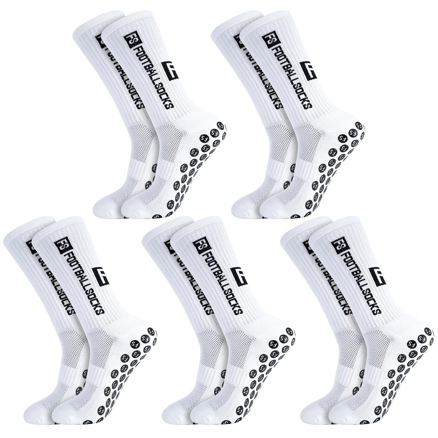 Jspupifip 5 Pairs Grip Soccer Socks for Men Anti Slip Athletic Socks Non-Slip Sports Football Basketball Socks with Grip Pads (White)