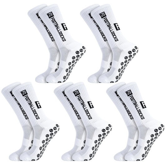 Jspupifip 5 Pairs Grip Soccer Socks for Men Anti Slip Athletic Socks Non-Slip Sports Football Basketball Socks with Grip Pads (White)