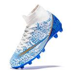 oTzTTzTo Kids Soccer Cleats Boys Girls Firm Ground Professional Athletic Outdoor Football Shoes White-Blue