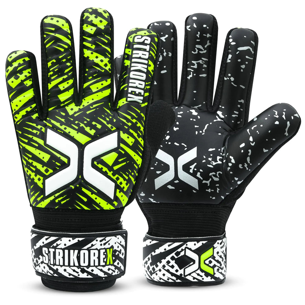 StrikoreX Soccer Goalkeeper Gloves for Kids Youth Football Goalie Gloves with Strong Grips of 4mm Latex Palm (FlowYellow/Black 6)