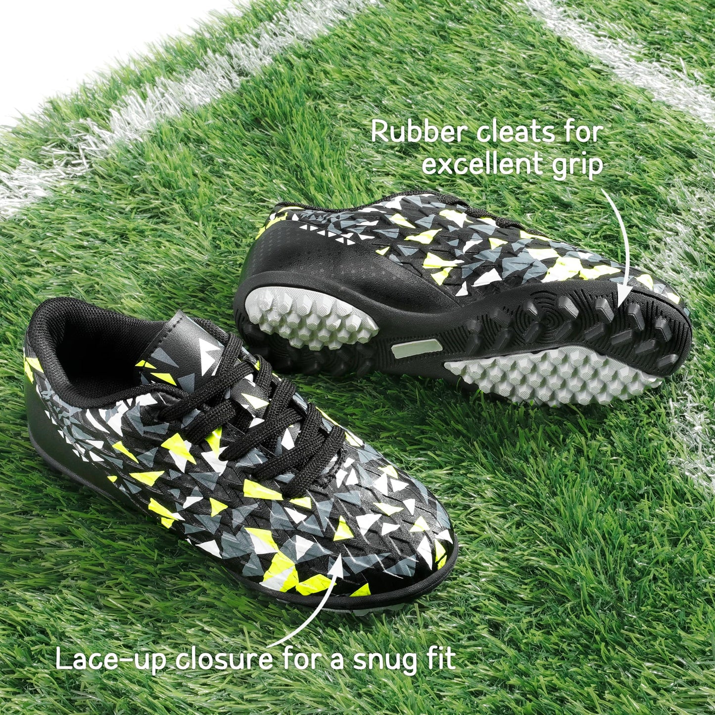 DREAM PAIRS Boys Girls Turf Indoor Soccer Shoes Lace Up Cleats for Little/Big Kid,Size 1 Little Kid,Black/neon/Green,SDSO223K