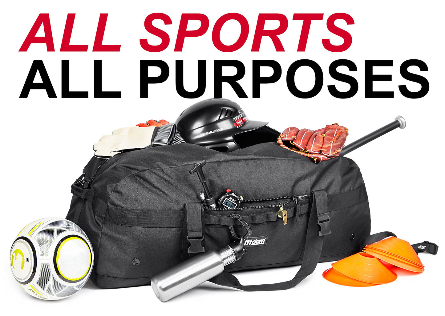Fitdom 132L 36" Heavy Duty Extra Large Sports Gym Equipment Travel Duffel Bag W/Adjustable Shoulder & Compression Straps. Perfect for Soccer Baseball Basketball Hockey Football Team Coaches & More