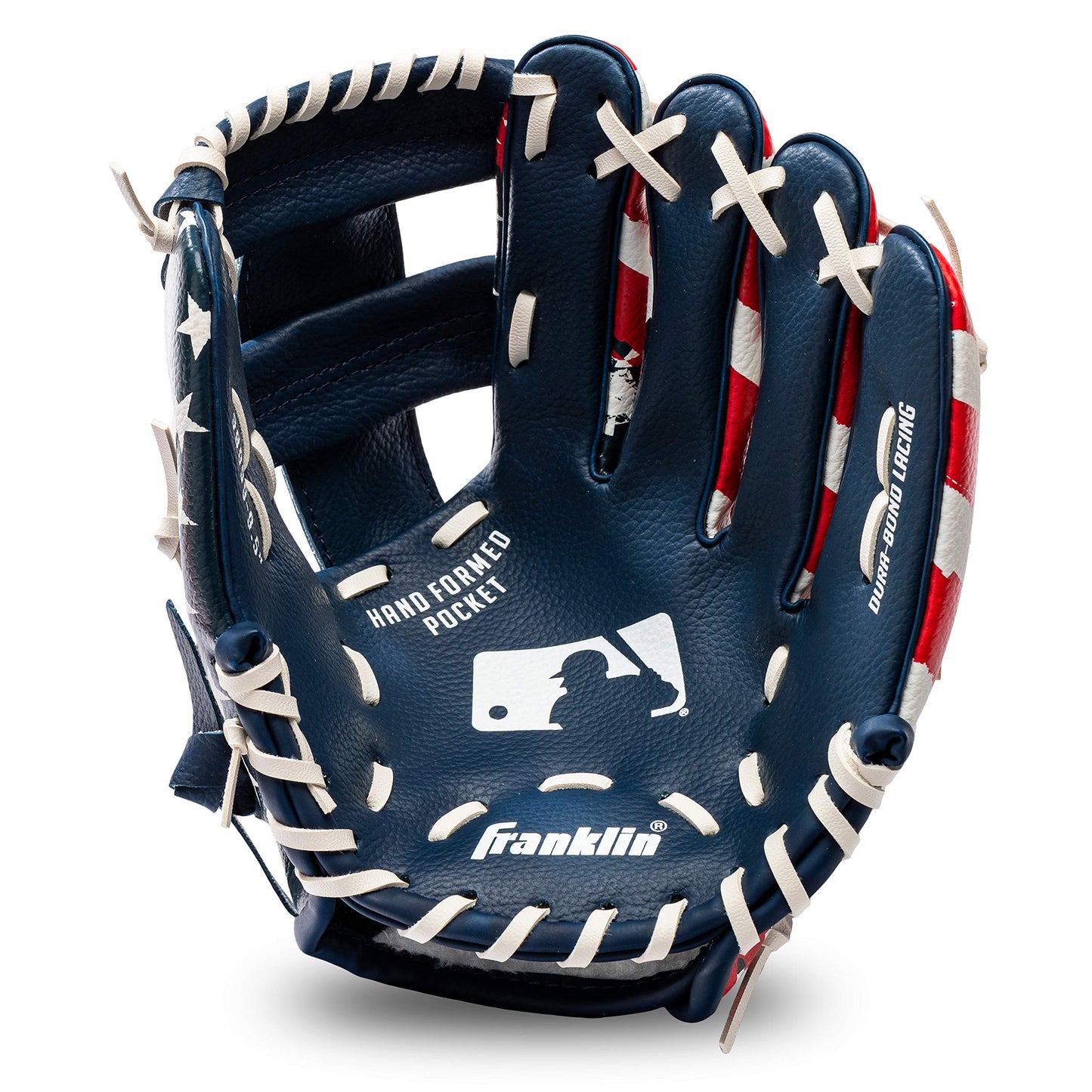 Franklin Sports Tee Ball Glove - Right Handed Youth Fielding Glove - MLB® Synthetic Leather Baseball Glove - Ready to Play Glove (RTP) - 9.5 Inch Right Hand Throw - MLB® USA with Ball, Red/White/Blue