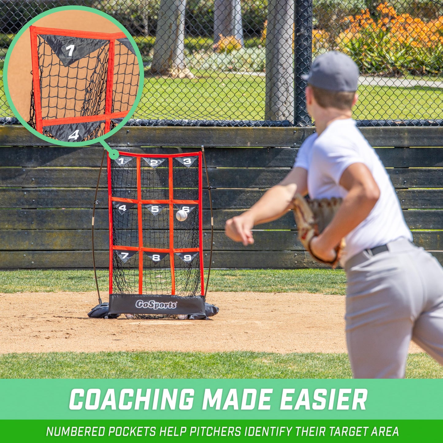 GoSports 9 Hole Baseball & Softball Pitching Strike Zone Target Net - 49 x 30 Inches